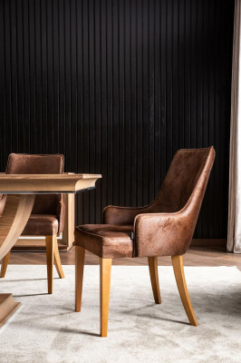 Luxus Lehnstuhl Polster Stühle Loft Designer Möbel Braun Küchen Lederstuhl