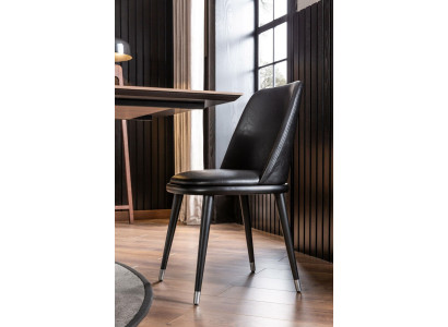 Luxus Lehnstuhl Schwarz Lederstuhl Polster Stühle Loft Designer Möbel Küchen