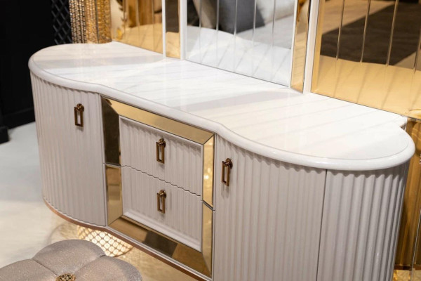 Schlafzimmer Set Luxus Schminktisch mit Spiegel Hocker Design neu 2tlg