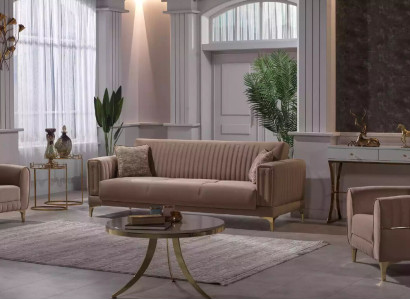 Beige Polster-Sofagarnitur Designer 3+1+1 Sitzer Couchen Sessel 3tlg Set