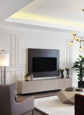 TV Wand Paneel Verkleidung Holz Luxus rtv Wohnzimmerwand Fernseh Möbel