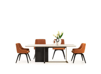 Essecke Essgruppe Esszimmer Esstisch Stühle Set 7tlg Tisch Orange Holz