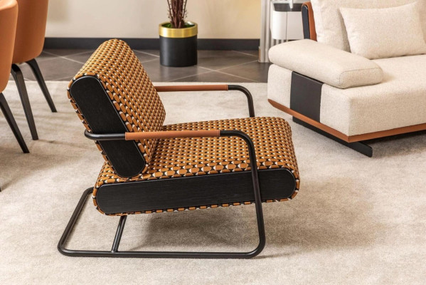 Sessel Ohrensessel 1 Sitzer Orange Klassischе Wohnzimmer Stoff Design