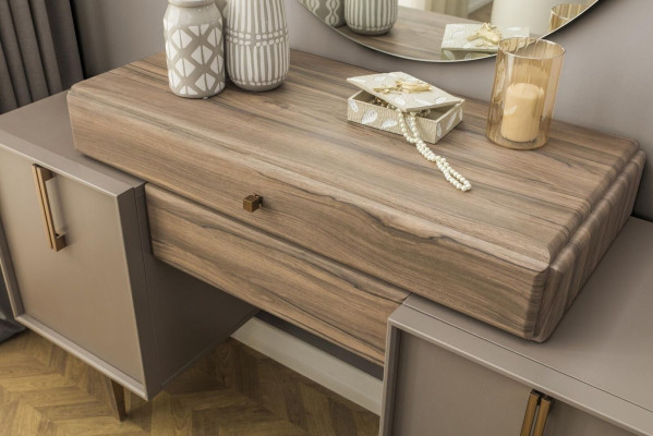 Schminktisch Konsolentisch Frisiertisch Holz Grau Spiegel Schlafzimmer