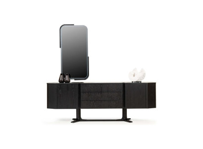 Anrichte Gruppe Sideboard mit Spiegel Kommode Schrank Schwarz Set