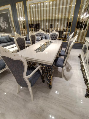 Luxuriöses Esszimmer Set mit Esstisch, 6 Stühlen und stilvoller eleganz