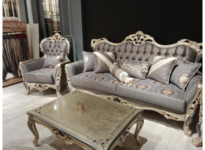 Elegantes Sofa mit Sessel Sofagarnitur Grau Relax 2tlg Wohnzimmer Möbel