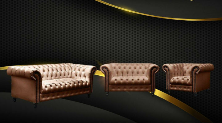 Dreisitzer Chesterfield Sofa Couch Polster Luxus Möbel Stoff Couchen