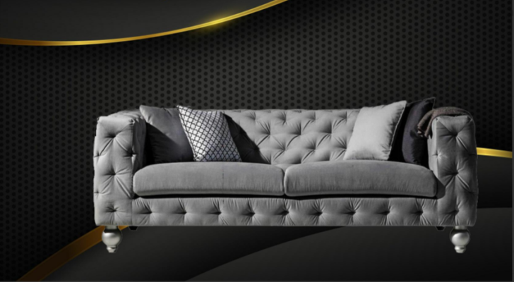 Dreisitzer Stoff Wohnzimmer Grau Design Sofa Sofas Samt xxl big Polster Couchen