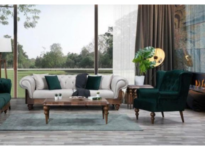 Klassische Sofagarnitur 3-Sitzer + Sessel Chesterfield Designer Möbel