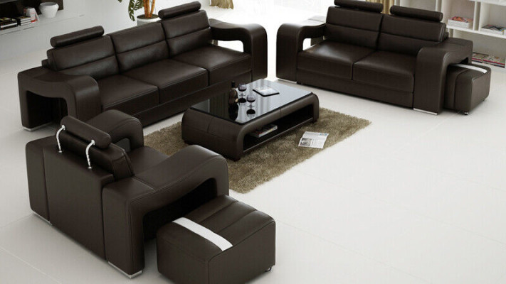 Ledersofa Couch Wohnlandschaft 3+2+1 Sitzer Garnitur Design Modern Sofa F3008D