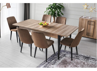 Essgruppe Garnitur Esszimmer Esstisch Stühle Holz 7tlg Braun Tisch Set