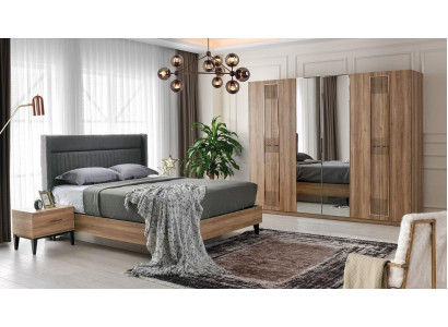 Schlafzimmer Garnitur Doppelbett Nachttische Braun Bett 4tlg Schrank
