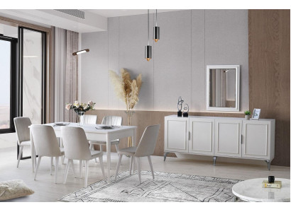 Esszimmer Garnitur Essgruppe Esstisch Stühle Holz 9tlg Weiß Anrichte