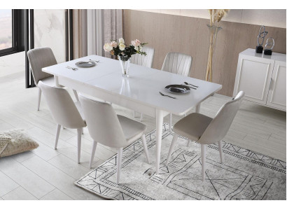Essgruppe Garnitur Esszimmer Esstisch Stühle Holz 7tlg Weiß Modern