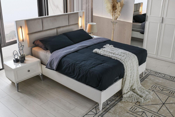 Komplette Schlafzimmermöbel Doppelbett Nachttische Weiß Set 3tlg Bett