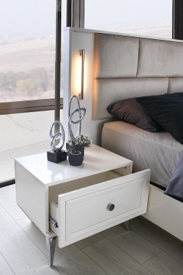 Komplette Schlafzimmermöbel Doppelbett Nachttische Weiß Set 3tlg Bett