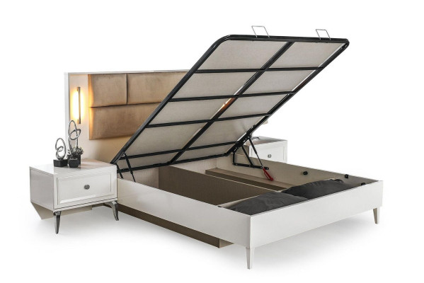Komplette Schlafzimmermöbel Doppelbett Nachttische Weiß Set 3tlg Bett