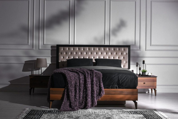 Komplette Doppelbett Bett Nachttische Braun Schlafzimmer 4tlg Schrank