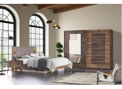 Garnitur Doppelbett Bett Nachttische Braun Schlafzimmer 4tlg Schrank