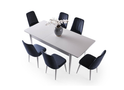 Essecke Garnitur Esszimmer Esstisch Stühle Holz 5tlg Weiß Essgruppe