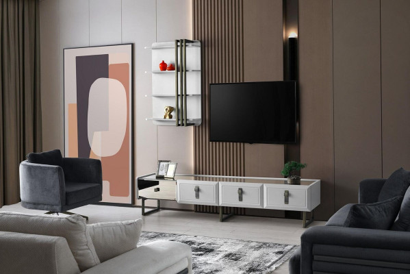 Wohnzimmer TV Ständer Regale RTV Lowboard Sideboard Holz Weiß Set