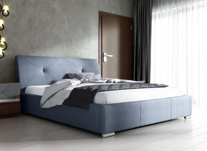 Blaues Polster Bett Doppel Hotel Betten Schlafzimmer Bettrahmen Stoff Blau Holz