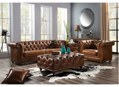 Design Clubsofa 3 Sitzer Sofa Ledersofa Dreisitzer Vintage Leder NEU