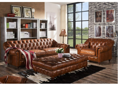 Design Chesterfield Dreisitzer 3 Sitzer Leder Couch Polster Sofas Sofa Sitz Neu