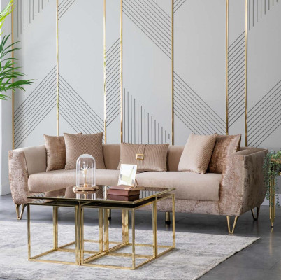 Luxus Sofagarnitur 3tlg. Set Möbel Couch Sofa Garnitur Komplett Sets Stoff