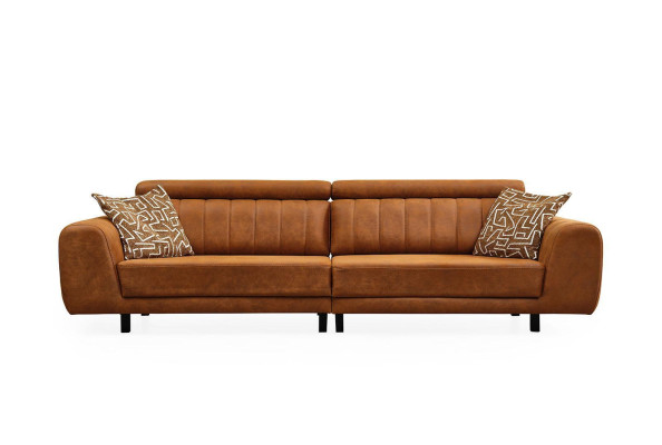 Komplette Couchgarnitur Viersitzer Sessel Couch Braun Kunstleder Sofas
