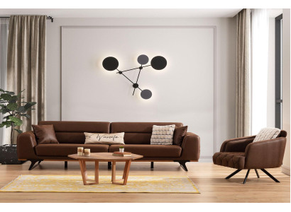 Komplette Couchgarnitur Viersitzer Sessel Couch Braun Stoffsofa Sofas