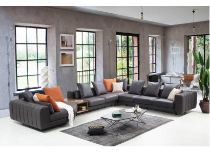 Große Wohnlandschaft Sofa Ecksofa U form Polstersofa Grau Stoffsofa