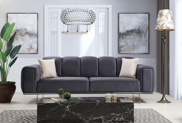 Komplette Couchgarnitur Dreisitzer Sessel Couch Grau Stoffsofa Sofas