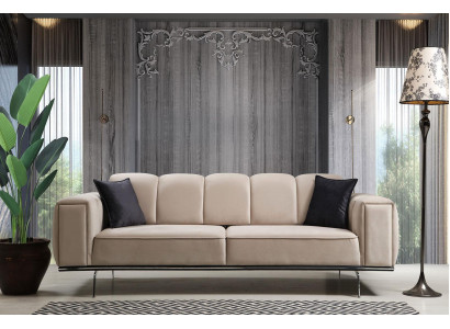 Couch Luxus Stoffsofa Dreisitzer Polstersofa Beige Sofa Stoff 3 Sitz
