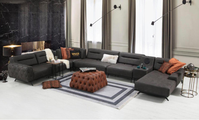 Ecksofa U form Polstersofa Stoffsofa Eckgarnitur Couch Grau Sofa Groß