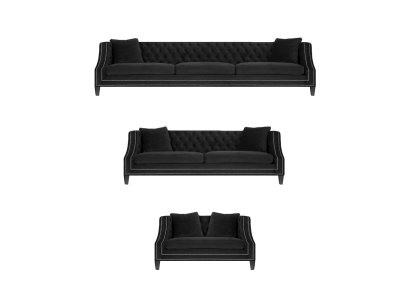 Chesterfield Sofagarnitur 2x Sofas Chesterfield Sessel Schwarz Polster Stoff