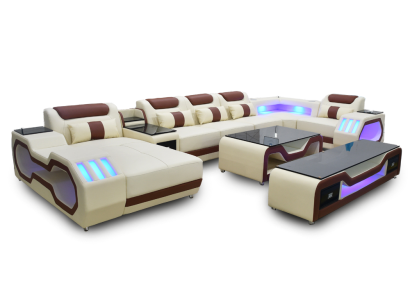 Ecksofa U-Form beige Wohnlandschaft Couch Polster Eckgarnitur Sofa Modern Sofas