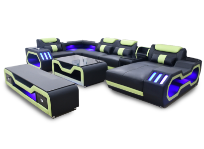 Ecksofa U-Form schwarz Wohnlandschaft Couch Polster Eckgarnitur Sofa