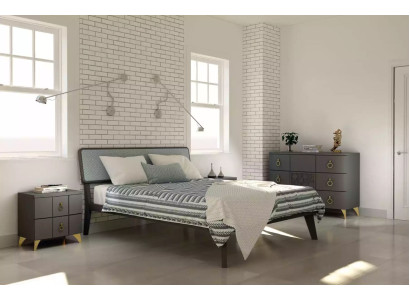 Schlafzimmer Set Luxus Bett 2x Nachttische Design grau 3tlg Kommode