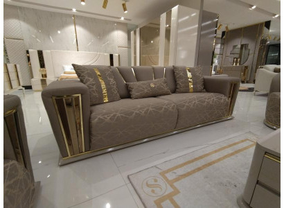 Sofa 3 Sitzer Textil Holz Modern Sofa Polster Couch Sofas Design Luxus Neu Sofa