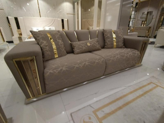 Sofa 3 Sitzer Textil Holz Modern Sofa Polster Couch Sofas Design Luxus Neu Sofa