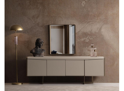 Beige Esszimmer Anrichte Rechteckiger Spiegel Stilvolle Holzmöbel 2tlg