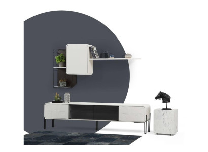 Wohnwand RTV Lowboard Regale Schrank TV Ständer Set Holz Modern Weiß
