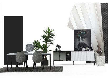 Esszimmer Gruppe Esstisch Stühle Sideboard Tisch Holz Set 6tlg Weiß