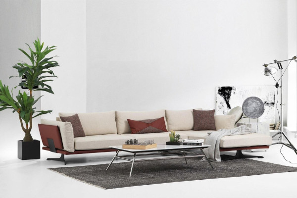 Ecksofa L-Form Beige Modern Stoff Design Wohnzimmer Sofa Polyester