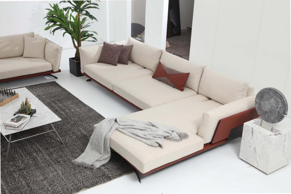 Ecksofa L-Form Beige Modern Stoff Design Wohnzimmer Sofa Polyester
