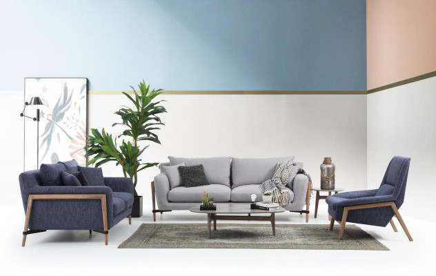 Viersitzer Sofa 4 Sitzer Stoff Sofas Modern Design Wohnzimmer Blau