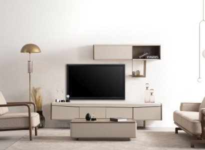 Beiges Lowboard Holz Regal Designer RTV-Schrank Wohnzimmer Luxus Möbel