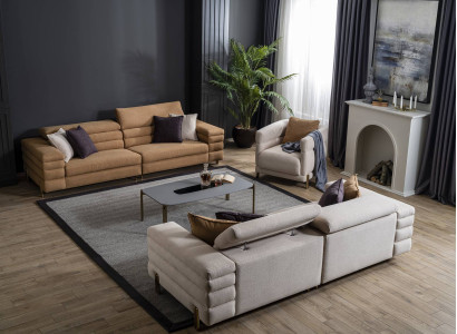 Braun-Beiges Wohnzimmer Couchgarnitur Designer 4+3+1 Sitzer Polstermöbel 
